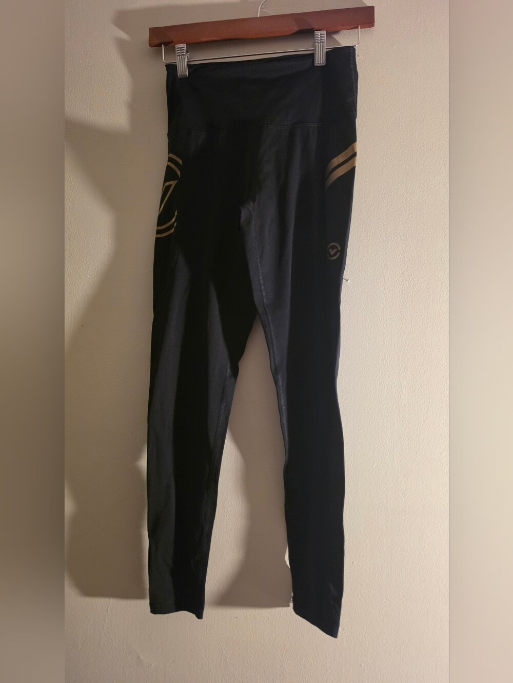 Virus Black Compression Leggings with Gold Stripe Accents
